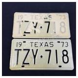 1973 Texas License Plates TZY-718