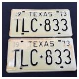 1973 Texas License Plates - TLC 833