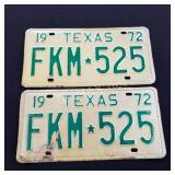1972 Texas License Plates - FKM 525