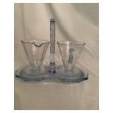 Depression Glass Sugar & Creamer with Stand