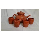 Handmade Ben Owen Clay Teapot & 4 Mugs