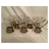 (8) Soda Glasses with Metal Base and Handle