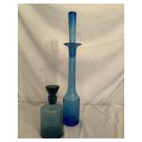 (2) Blue Glass Decanters