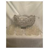 Glass Punch Bowl with Ladle & 12 Cups