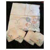 New Linen Embroidered Table Cloth 4 4 Napkins