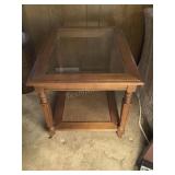 Wood & Wicker Glass Top End Table