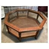 Wood & Wicker & Glass Coffee Table