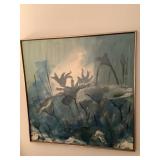 Signed  Blue Flower Oil Painting