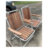 (2) Vintage Wood Slat Aluminum Lawn Chairs