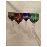 (4) Colored Crystal Sherry Glasses