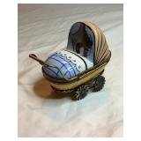 French Limoges Baby Carriage Trinket Box