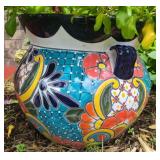 Talavera Rounded Flower Pot with Periwinkle