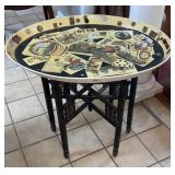 Oval Decorated Tole Tray Table with Stand