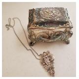 Silver Plated Ornate Box and Brooch Pendant