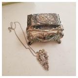 Silver Plated Ornate Box and Brooch Pendant