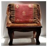 Small Wood & Wicker Stool + Throw Pillow