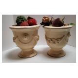 Set Of 2 Heavy Vases Filled With Assorted Fruit