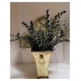 Tall Gold Vase With Eucalyptus & Grasses