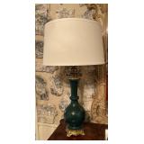 29in. Mid Century Green & Brass Table Lamp