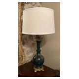 29in. Mid Century Green & Brass Table Lamp