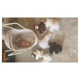 Stuffed Animals and Baby Doll Bassinet