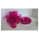 Pink Plastic Cups and Bowls
