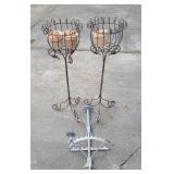 (2) Metal Plant Stands and Outdoor Decor