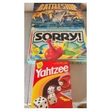 Battleship, Sorry, Yahtzee