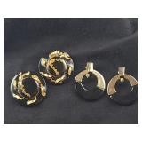 (2) Pair Black and Gold Clip-on Earrings