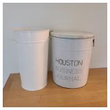 (2) White Metal Cans, One with Lid (2) White Metal Cans, One with Lid