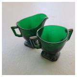 Green Glass Sugar Bowl & Creamer Green Glass Sugar Bowl & Creamer