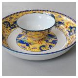 Yellow & Blue Dragon Soy Dish & Plate Yellow & Blue Dragon Soy Dish & Plate