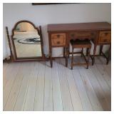 Vintage Wood Vanity with Mirror & Bench Vintage Wood Vanity with Mirror & Bench
