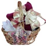 Gold Basket w/ Decorative Pillow