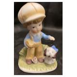 Vintage Homco Boy & His Dog Figurine 4in 1430-C