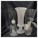 (4) Glass Vases & Beaker with Stopper