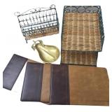 Wicker Desk Organizers, Photo Albums, & Brass Pear