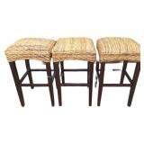 (3) Sea Grass Bar Height Bar Stools