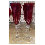 (8)  Ruby Red Champagne Flutes