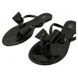 Black Ribbon Bow Flat Jelly Sandals, Size 8