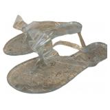 Clear, Ribbon Bow Flat Jelly Sandals, Size 8