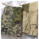 XL Duxbaks Dark Camo Pants and LG Tan Pants