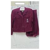 1 Lindsey Scott 2 piece corduroy maroon pantsuit,