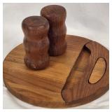 Wooden Cheese Tray with Salt and Pepper Shakers