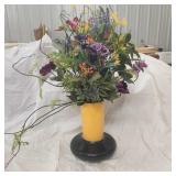 Yellow Glass Vase with Artificial Flowers