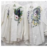 2 hand painted purple/green/gold/red on white