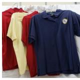 4 Golf polo shirts, 1 yellow, 1 blue navy and 2