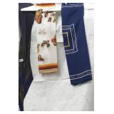 1 beige and orange butterfly scarf, 2 navy