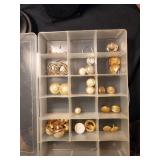 Large Lot of Gold Tone Earrings in Organizer