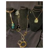 (3) Necklaces - 2 Green and Gold  Ann Taylor